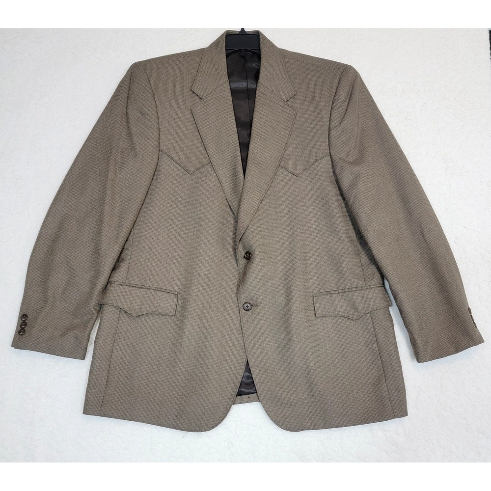 Circle S Men's Brown Check Western Suit Jacket 48L Rockabilly Yoke Detail